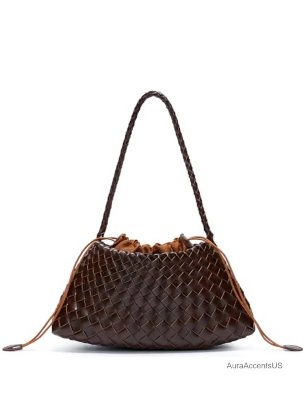 Vegan Leather Woven Shoulder Bag with Drawstring Pouch, Slouchy Tote